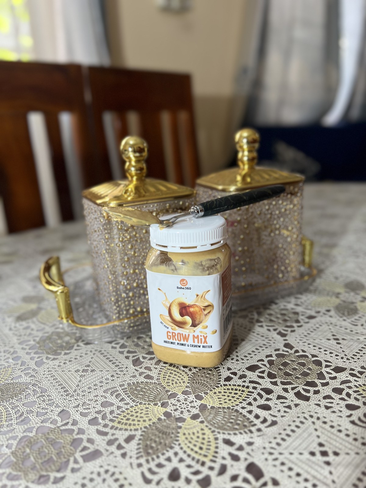 A jar of GrowMix nut butter