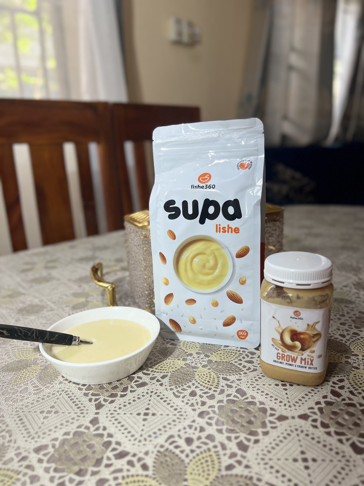 SupaLishe flour beside prepared porridge